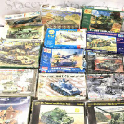A Collection of Boxed Model Kits. Mostly Tanks. Boxes In Various States..No Reserve.