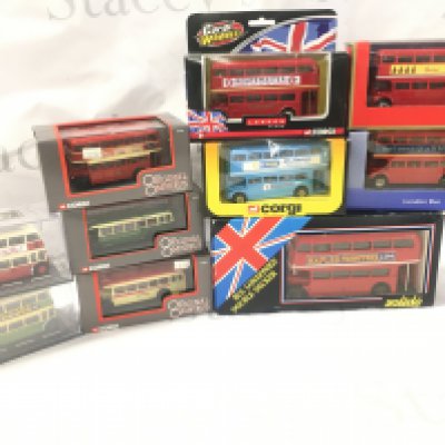 10 Boxed Diecast Buses Including Corgi. Solido Etc.