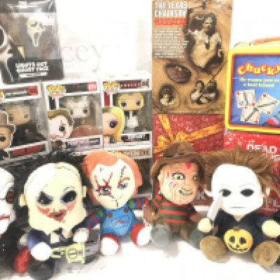 A Collection of Horror movie Funko Pop Figures. Soft Toys And Others.