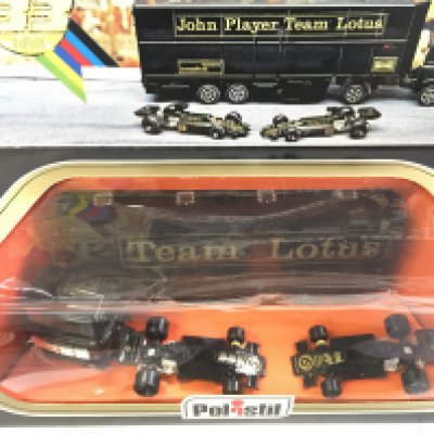 A Boxed Polistil Lotus JPS F1 Team Transporter and Cars. #RJ107.