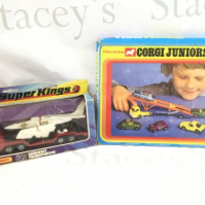 A Boxed Corgi Juniors Transporter Gift Set And A Matchbox Superkings Aircraft Transporter. Boxes Are Worn.