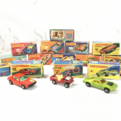 A Collection of Boxed Matcbox Cars. Boxes Are In Various States. Some Cars Have Damage.