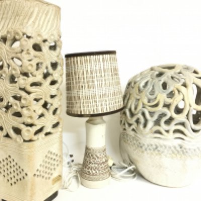 Stoneware Art lamps including Welsh lamp made by Lloyd. 42 to 53.5cm tall. This lot cannot be posted- NO RESERVE