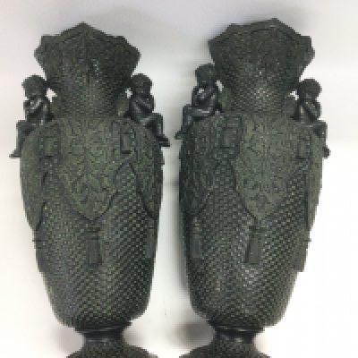 A pair of Bernard Bloch pottery Neo Classical style vases, approx height 44cm. Shipping category D.