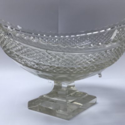 An oval cut glass bowl on a lozenge base- NO RESERVE