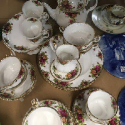 A Royal Albert County rose tea set including teapot milk jug dinner plates cups saucers.