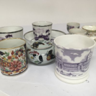 A Victorian mug transfer decorated with a view of the 1862 international Exhibition. Other examples of quality 19th century ceramics.