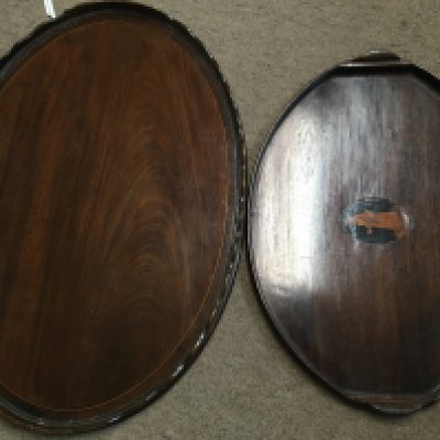 A pair of Edwardian mahogany & oak inlaid trays. Postage category C- NO RESERVE
