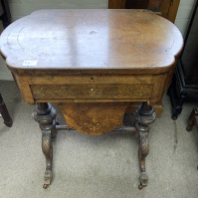 A Victorian Walnut workbox and writing slope. 62cm x 41cm x 76cm, in need of some restoration.