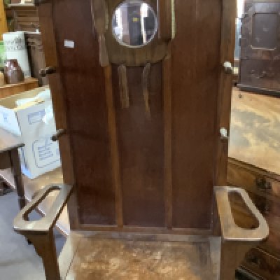 1950s oak hall stand with attached barometer and brush stand. 177cm x 99cm