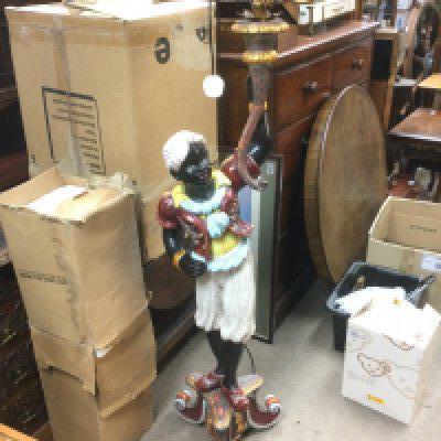A painted five branch figural standard lamp in the form of a blackamoor, approx height 170cm. Shipping category D.