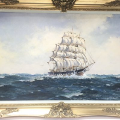 A Colin Moore galleon painting of iron ship Lake Superior. 90cm by 66cm.