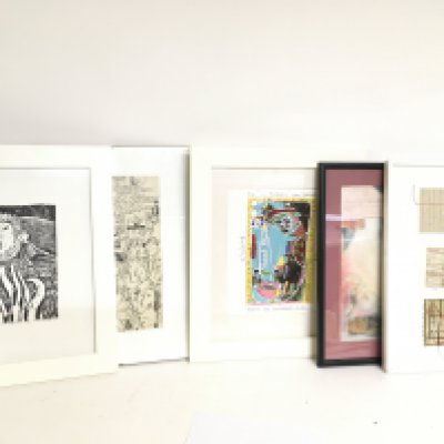 A collection of modern framed sketches and abstract art, prints etc. This lot cannot be posted- NO RESERVE