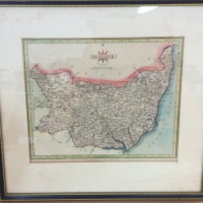 A John Cary 1793 framed map of Suffolk, dimensions 38x35cm. This lot cannot be posted