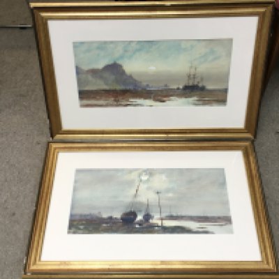 A pair of framed watercolour paintings of boats by Henry Charles Sepping Wright (1850-1937). Dimensions 48x76cm. This lot cannot be posted