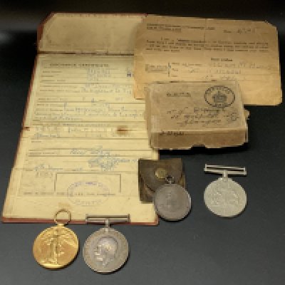 2 WW1 Medals awarded to 121771 DVR.Pointer. R.A, 1 WW2 medal and papers, Norfolk Regiment award. (B)