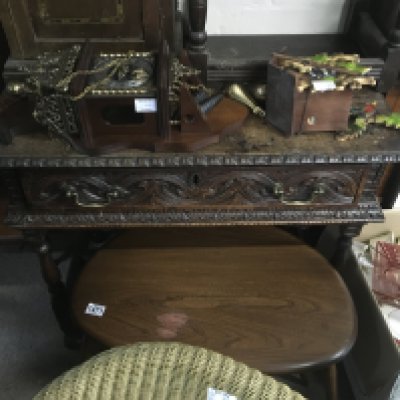 A Victorian Carved oak single draw Occasional table.