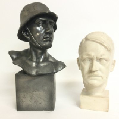A Hitler and German Soldier bust, 21 & 28cm tall. This lot cannot be posted