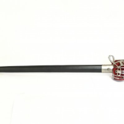 A Scottish basket hilt sword with scabbard. Blade approximately 90cm long