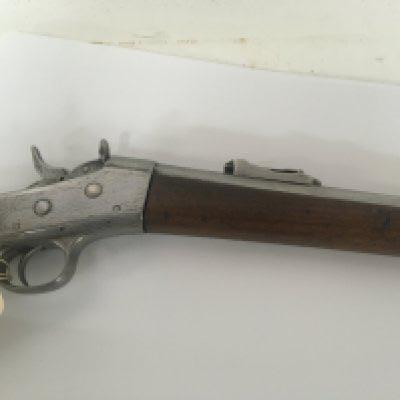 Late 19th century Swedish .50 cal. rolling block centre fire Remington rifle, polished steel action and round barrel with bayonet bar to front, three barrel bands clearing rod under, full length stock and two sling swivels, , folding adjustable rear sight to 300yds., serial no 4431 with other marks .50 obsolete caliber no license required.