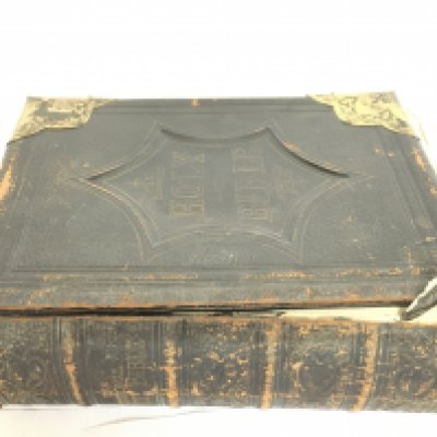 A 19th century leather bound National Family Bible, with detached front cover. Postage category C
