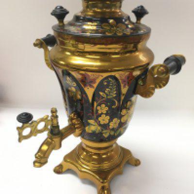 A Russian hand painted samovar.