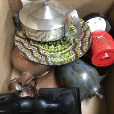 A collection of assorted items including a Kimmidoll Tomiko, copperware etc- NO RESERVE