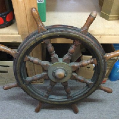 A vintage ships wheel, 75cm in diameter. This lot cannot be posted