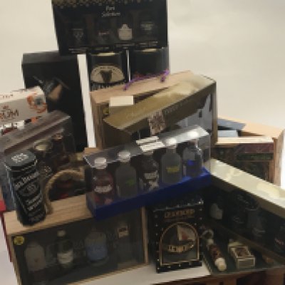 A box collection of boxed presentation Ports whisky Rum Brandy boxed Chambord and others a lot- NO RESERVE