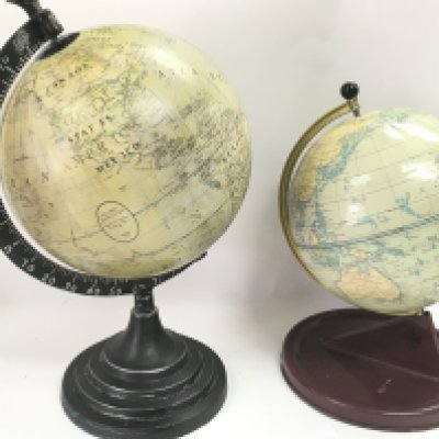 Mid 20th century Chad Valley Globe of the world and a French globe. 36 & 28cm tall postage category C