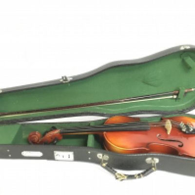 A cased Chinese Violin, 60cm long. Postage category C