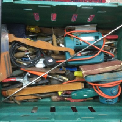 Three boxes of tools and other items. Shipping category D.