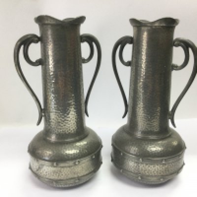 A pair of Arts and Crafts style pewter vases, approx height 27cm. Shipping category B.