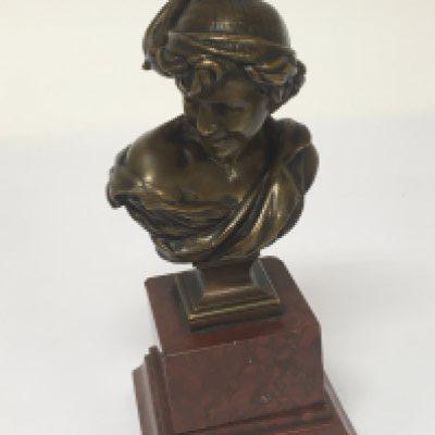 A small French bronze bust mounted on a marble plinth. Height 17cm