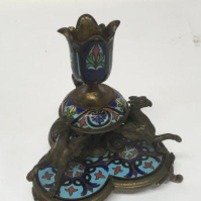 An Enamel and gilt metal stand with raised Phoenix height 12cm