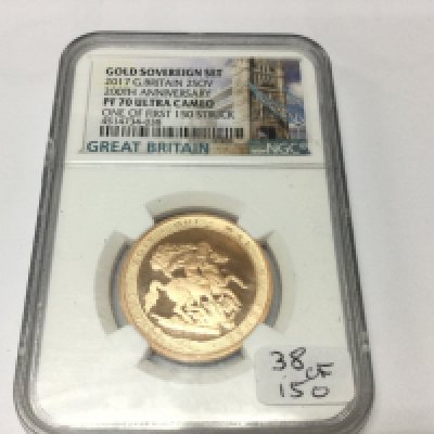 A 2017 PR70 ultra cameo graded gold double sovereign. One of first 150 struck. Postage B