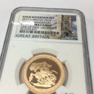 A 2017 PR70 ultra cameo graded gold double sovereign. One of first 150 struck. Postage B