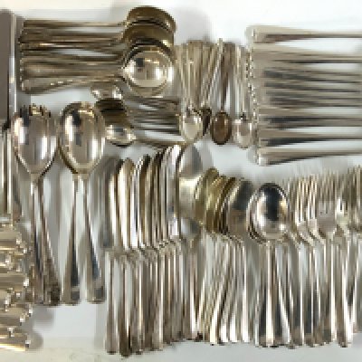 An extensive heavy hallmarked silver cutlery set, approx 5.5kg total. Marks for Francis Howard, Sheffield 1970.