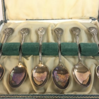 A cased set of spoons