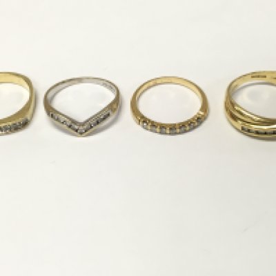 Four 18ct gold diamond half hoop rings. Size L M1/2 O approximately 13.2g
