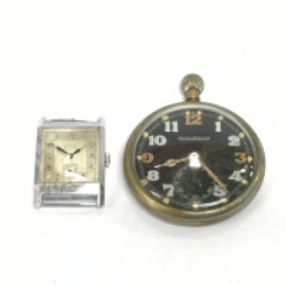 A Jaeger Le Coultre pocket watch and a 1940s gent's chrome watch (2). Shipping category A.