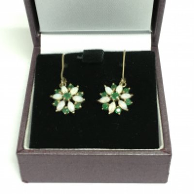 A pair of 9c gold emerald and opal earrings, approx 1.9. Shipping category A.