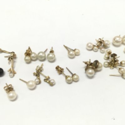 9ct gold Pearl earrings 13g total weight approximately . Postage category A