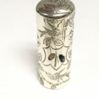 A Victorian silver shibayama perfume bottle. Shipping category A.