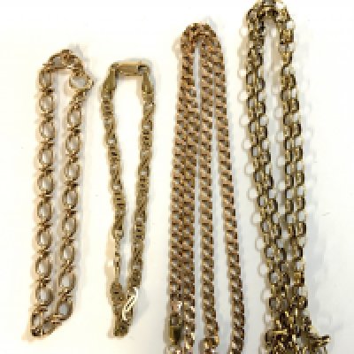 2 9ct gold bracelets together with 2 9ct gold chains. (A)