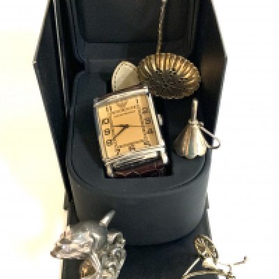 A small collection of sterling silver articles together with an Emporio Armani watch.