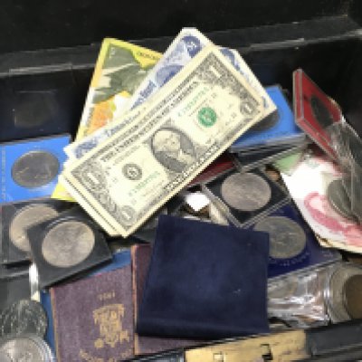 A box of mixed coins including silver. Postage category C