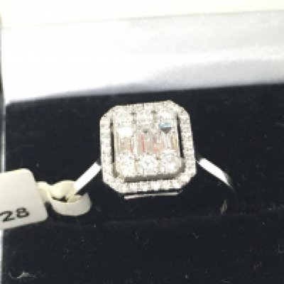 14ct white gold square diamond cluster ring. Size N