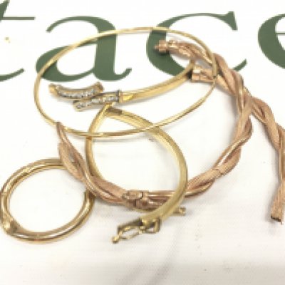 A collection of 9ct gold damaged bangles and a 9ct gold hoop. Approx weight 13 grams.