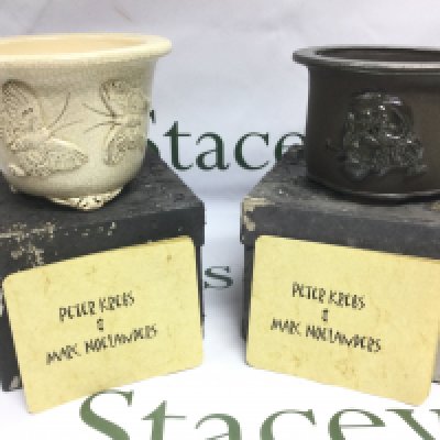Two limited edition Peter Krebs & Marc Noelanders bonsai pots with signed COAs. Approx height 9cm. Shipping category D.